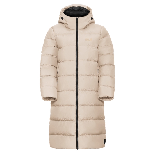 Jack Wolfskin FROZEN PALACE Damen-Daunenmantel Oyster – Packshot Vorderansicht