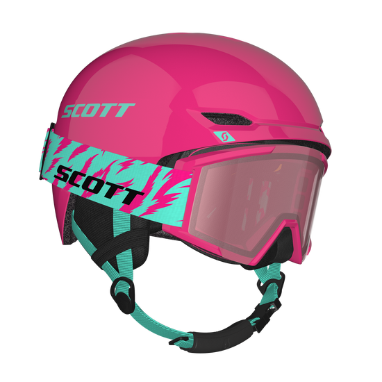 SCOTT Keeper 2 Helm + Shield Junior Skibrillen-Set Neon Pink - Mint Green