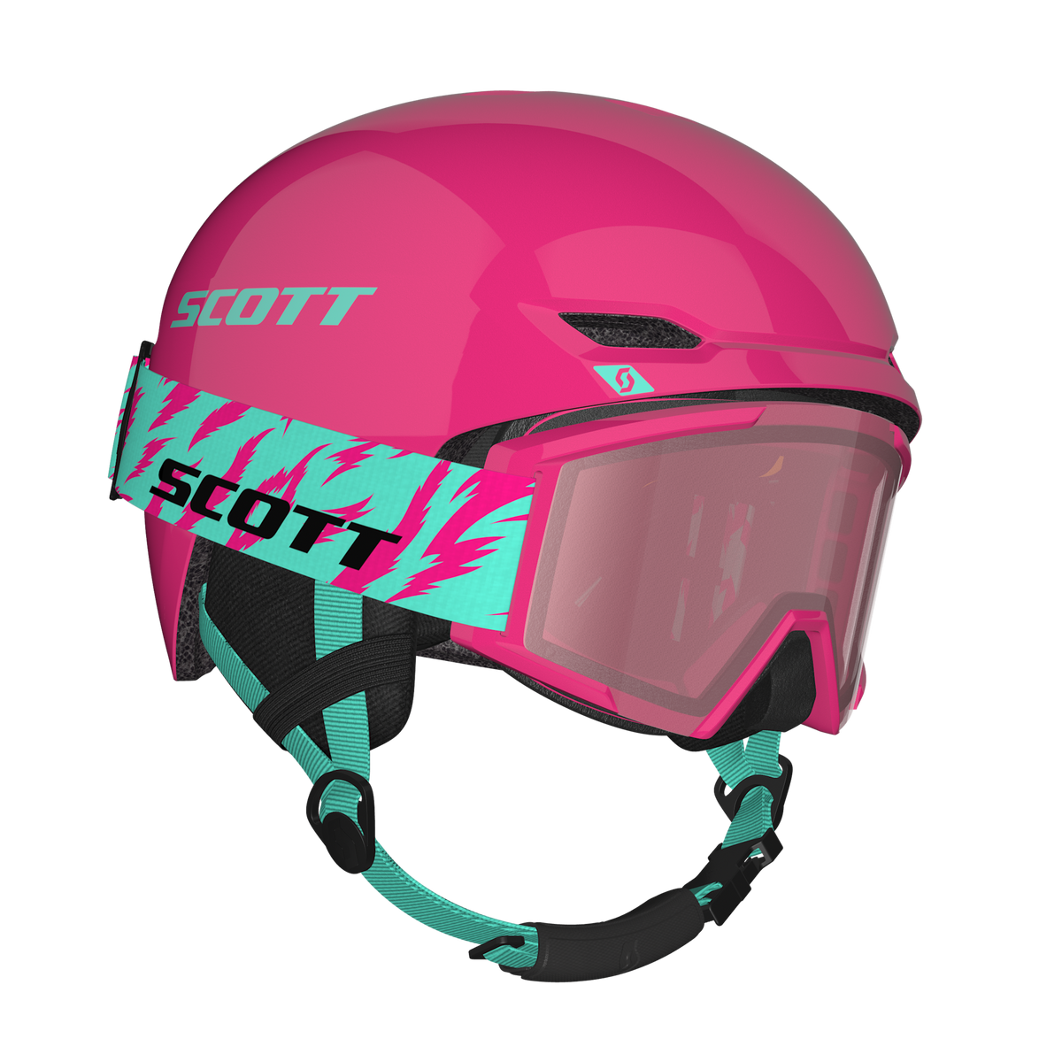 SCOTT Keeper 2 Helm + Shield Junior Skibrillen-Set Neon Pink - Mint Green