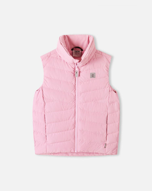 Chaleco de plumón Reima Kivimo para niños, gris y rosa – Foto del producto (parte delantera)