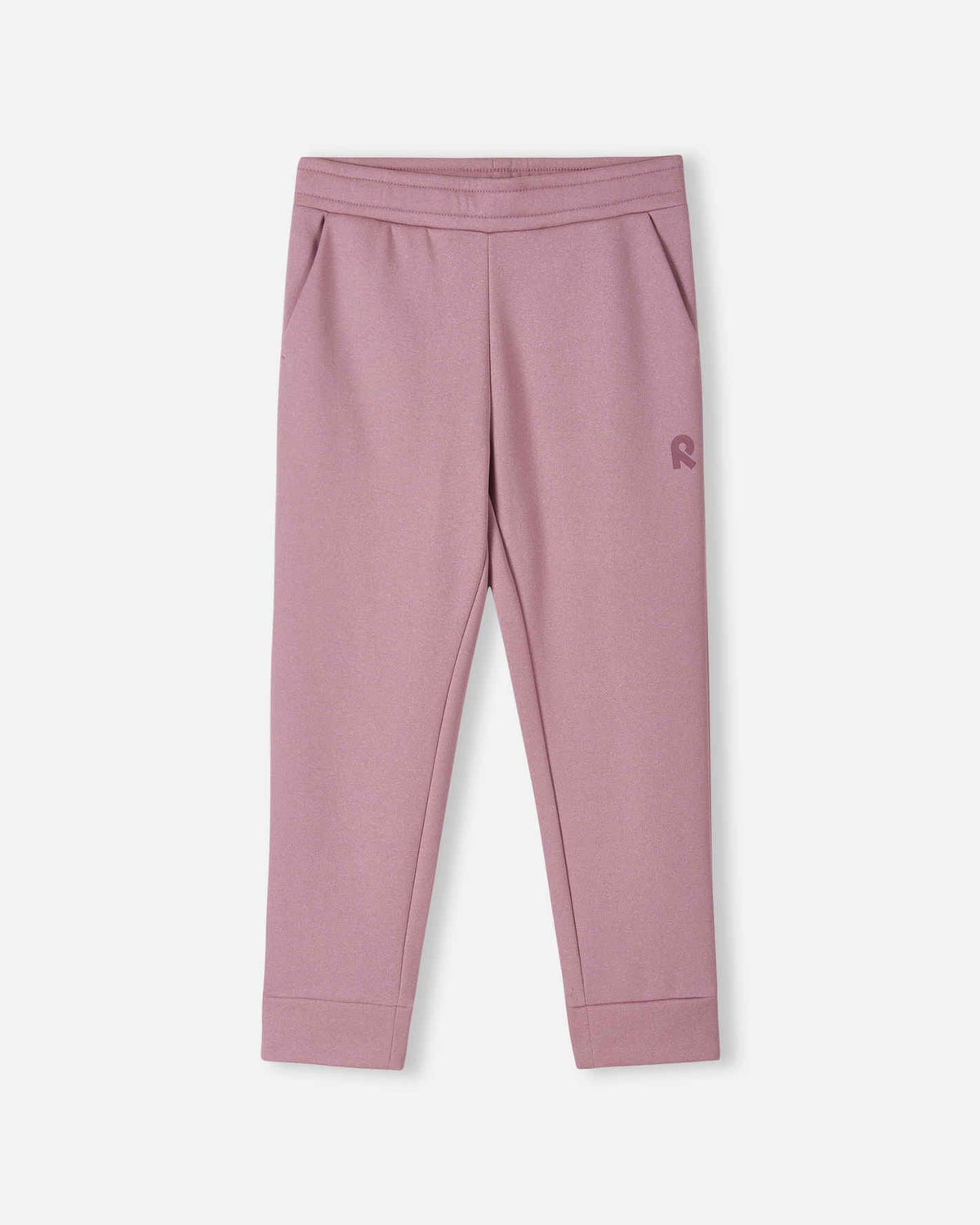 Pantalones de chándal de forro polar Reima Nasta para niños, gris y rosa – Foto del producto (vista frontal)