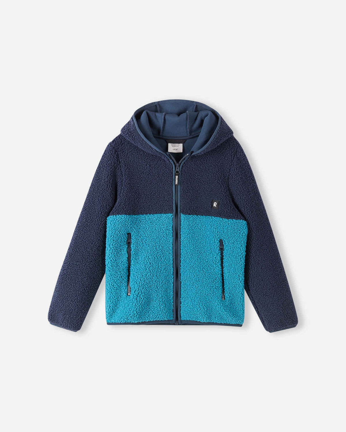 Chaqueta de felpa Reima Muhkea para niños, color azul marino – Foto del producto (parte delantera)
