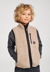 Chaleco de forro polar Reima Tupas para niños, color beige tierra – Foto de estudio
