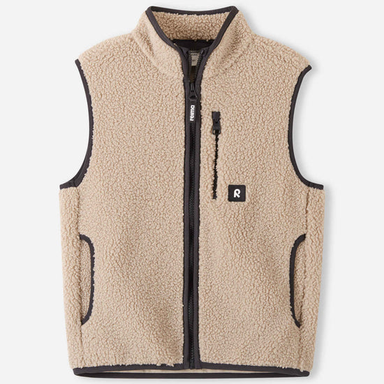 Chaleco de forro polar Reima Tupas para niños, color beige tierra – Vista frontal
