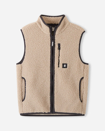 Chaleco de forro polar Reima Tupas para niños, color beige tierra – Vista frontal