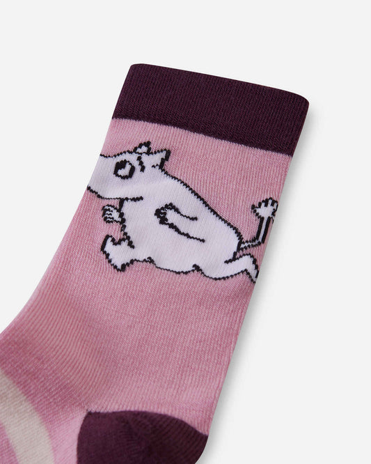 Calcetines de lana Reima Moomin con ribete para niños, gris y rosa – Packshot 2