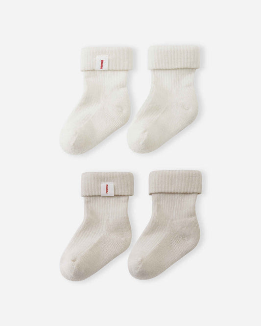 Calcetines Reima Mussukka de lana merina para bebé, paquete de 2, Birch Beige – Packshot 1