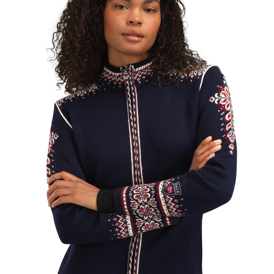 Dale Of Norway W 140TH ANNIVERSARY FEM JACKET Navy Redrose Offwhite XL - PeakStyle