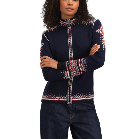 Dale Of Norway W 140TH ANNIVERSARY FEM JACKET Navy Redrose Offwhite XL - PeakStyle