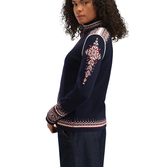 Dale Of Norway W 140TH ANNIVERSARY FEM JACKET Navy Redrose Offwhite XL - PeakStyle