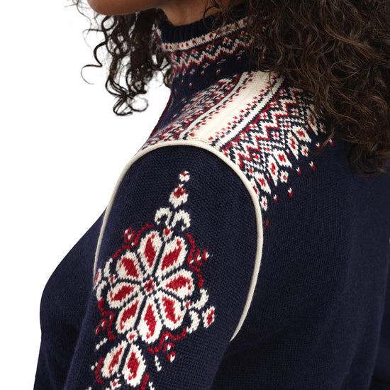 Dale Of Norway 140th Anniversary Damen Wolljacke Navy - Schulterdetail