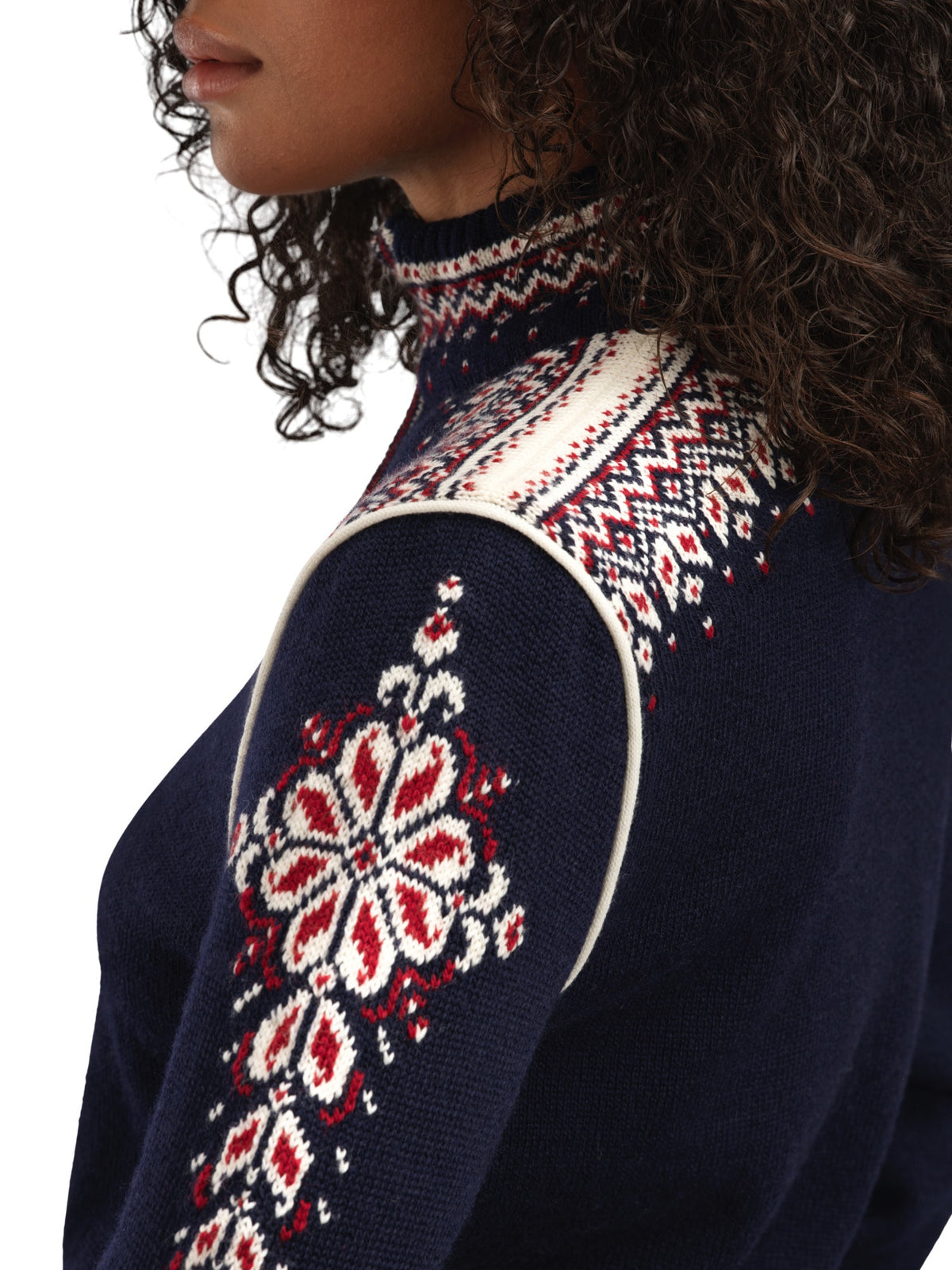 Dale Of Norway 140th Anniversary Damen Wolljacke Navy - Schulterdetail