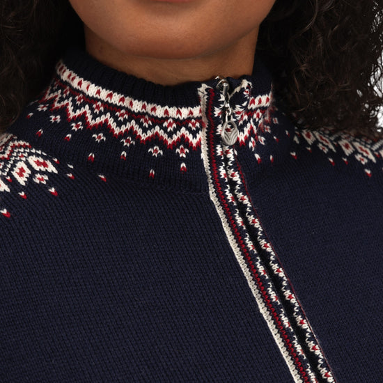 Dale Of Norway 140th Anniversary Damen Wolljacke Navy - Kragendetail