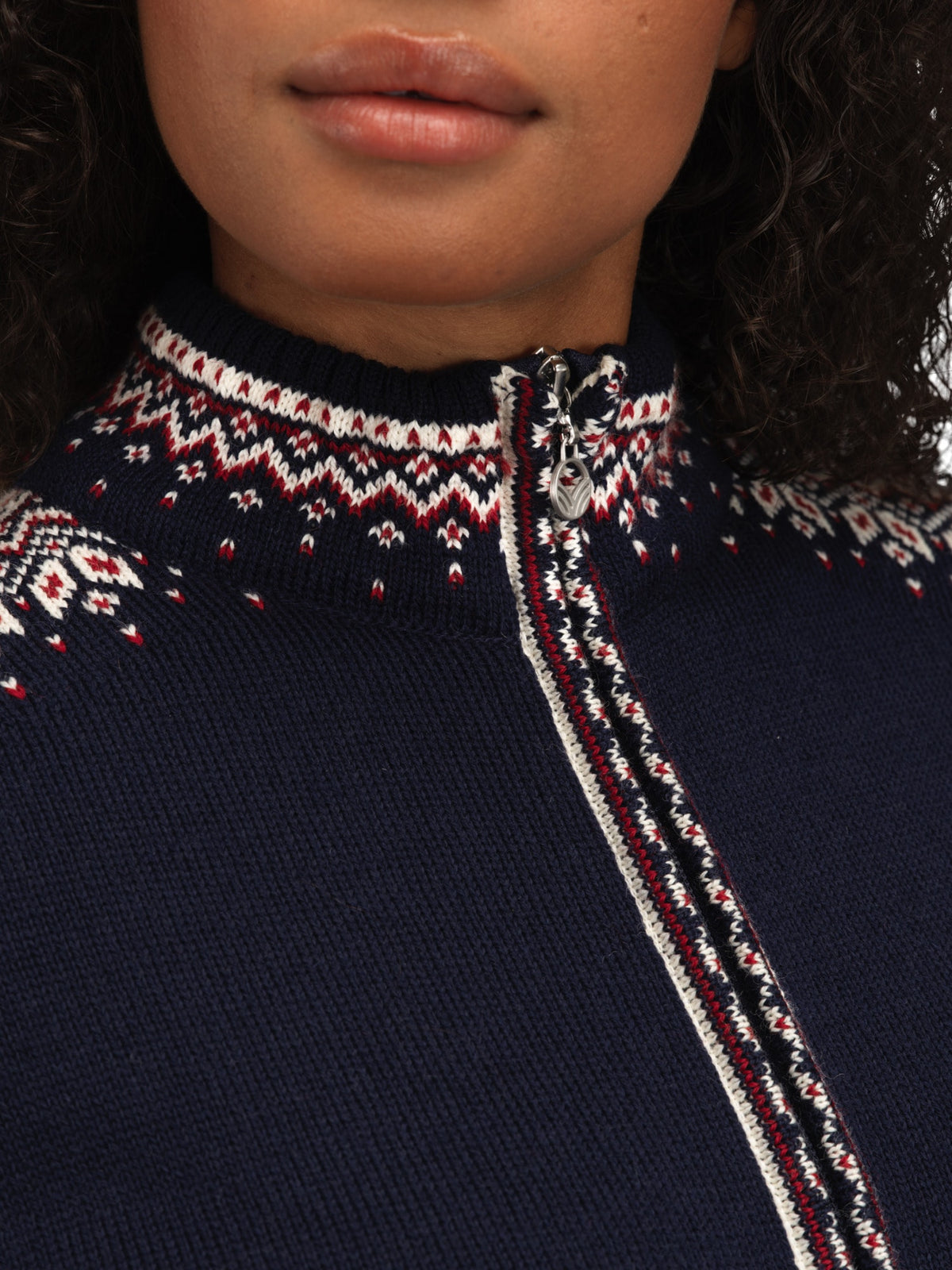 Dale Of Norway 140th Anniversary Damen Wolljacke Navy - Kragendetail