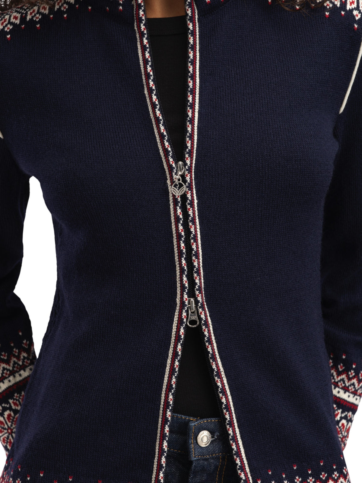 Dale Of Norway 140th Anniversary Damen Wolljacke Navy - Detail Reißverschluss