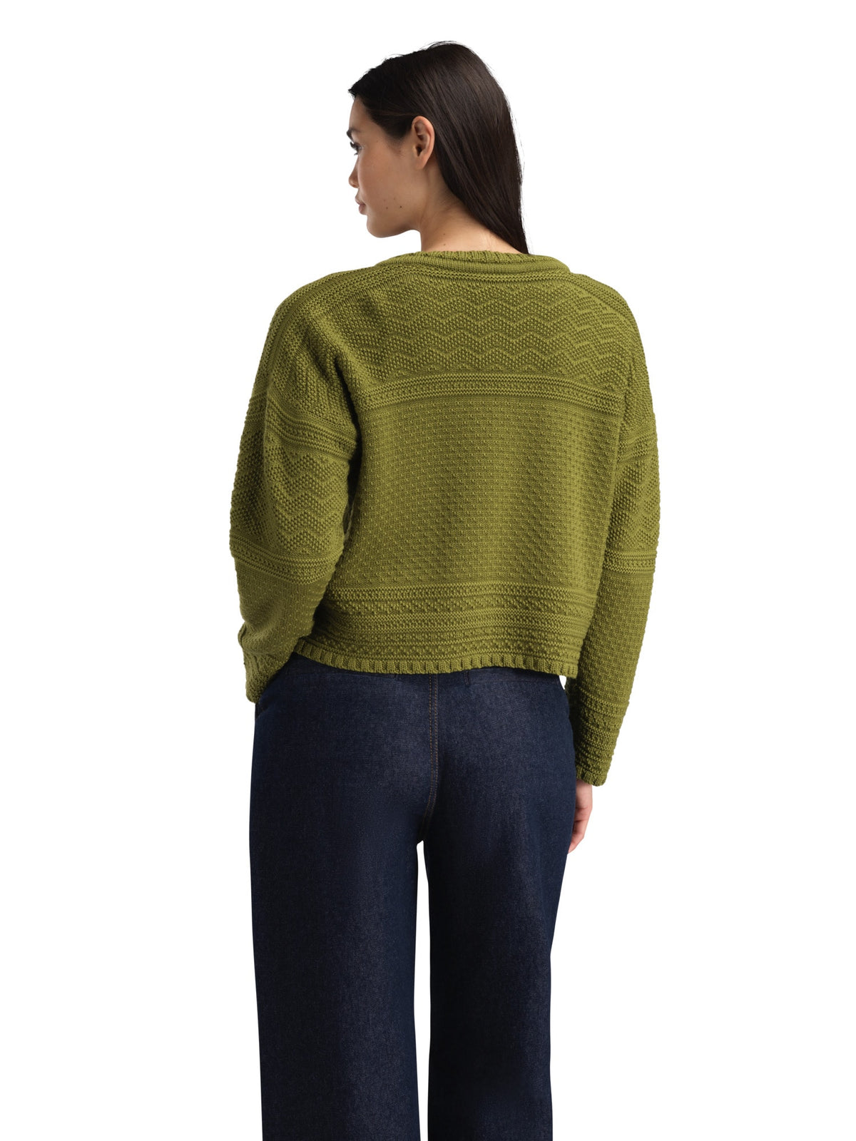 Dale Of Norway LUSA Wool Cardigan Women Alum Green – Studio Back View
