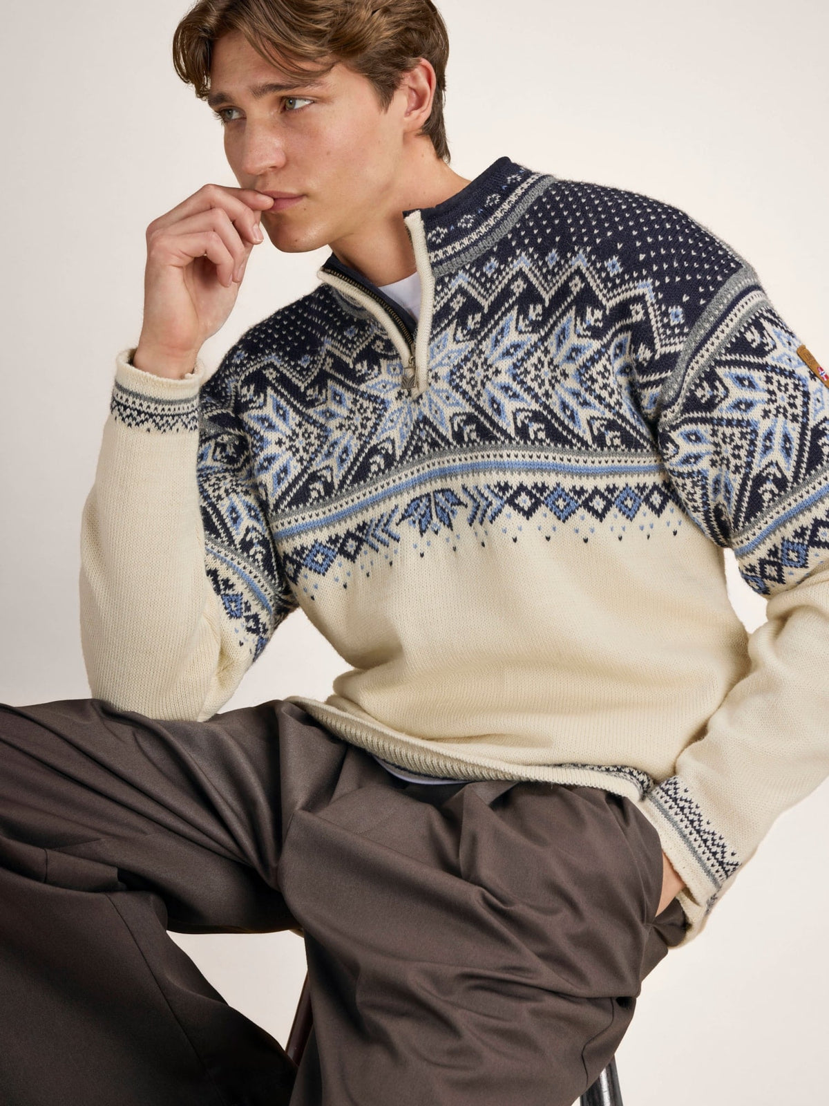 Dale Of Norway VAIL Wollpullover Herren Offwhite - Smoke - Midnight Navy Studio