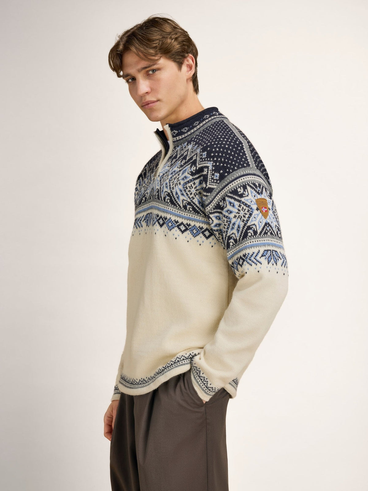 Dale Of Norway VAIL Wollpullover Herren Offwhite - Smoke - Midnight Navy Studio