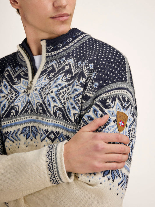 Dale Of Norway VAIL Wollpullover Herren Offwhite - Smoke - Midnight Navy Detail