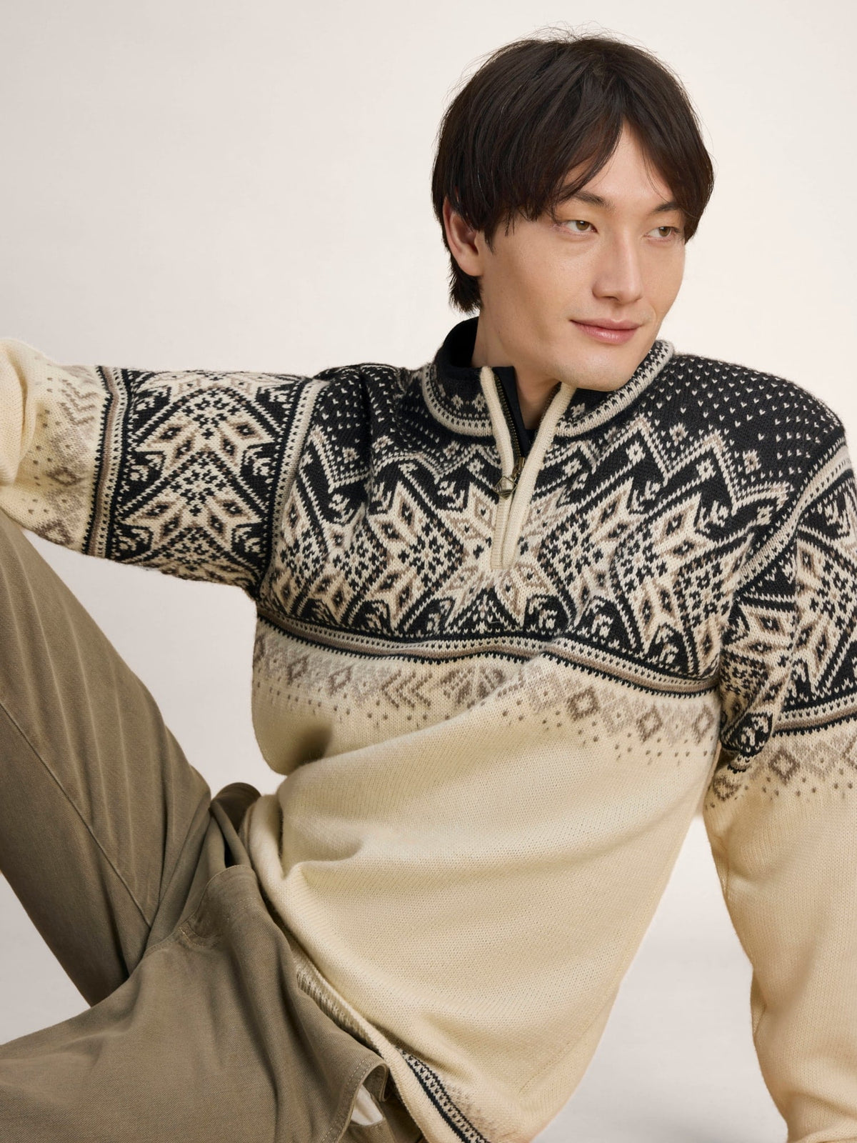 Dale Of Norway VAIL Wollpullover Herren Offwhite - Coffee - Sandstone Studio