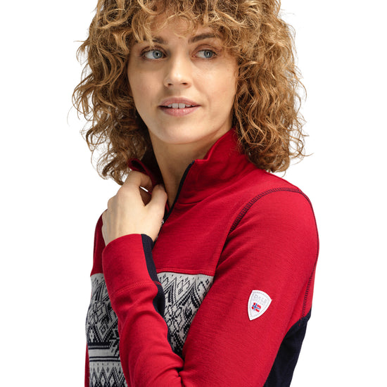 Dale Of Norway W MORITZ FEM BASIC SWEATER Raspberry Navy Offwhite S - PeakStyle