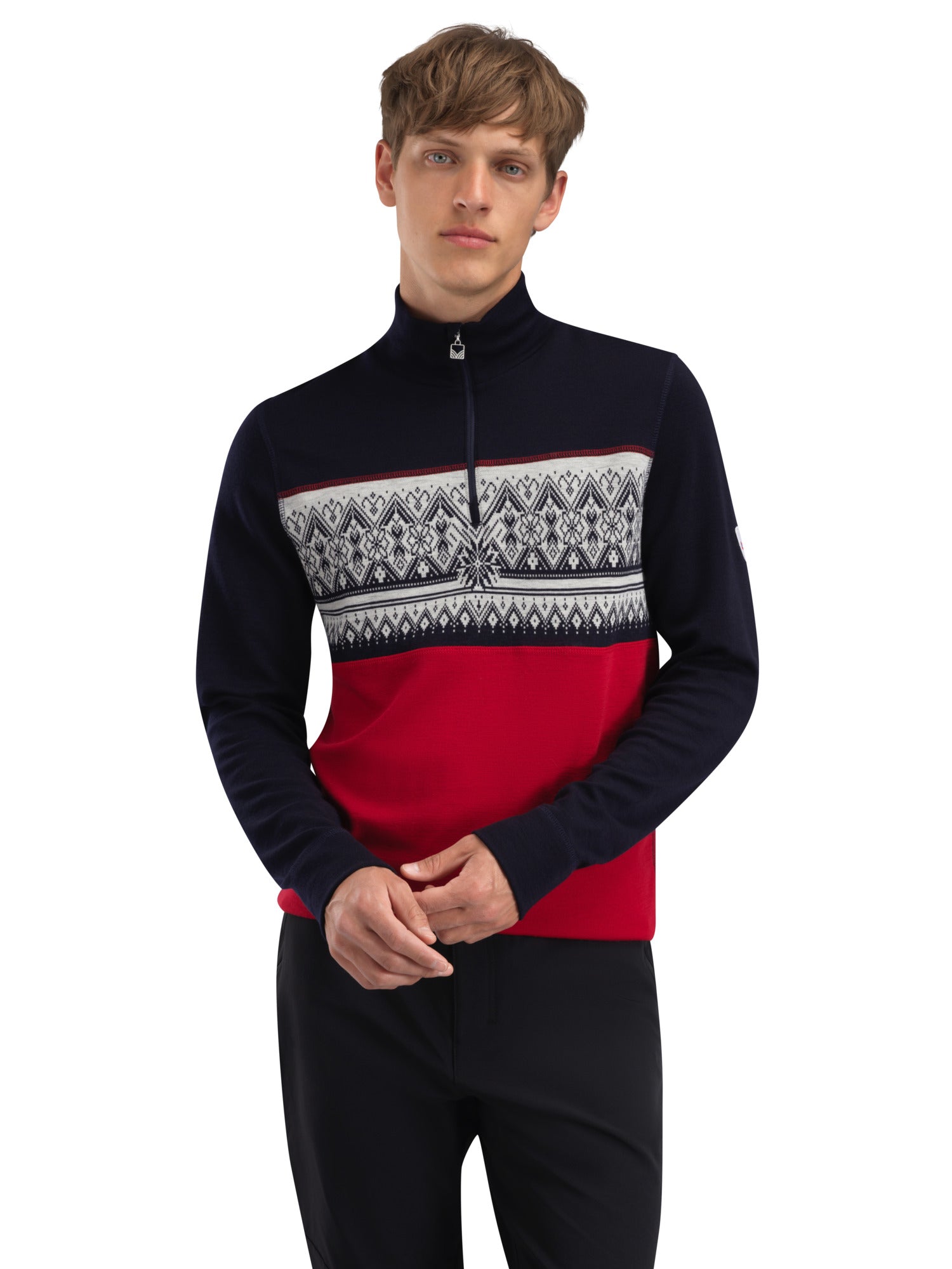 Dale Of Norway M MORITZ MASC BASIC SWEATER Raspberry Navy Offwhite XXL - PeakStyle