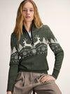 Pull mérinos femme Dale Christmas - loden - blanc cassé - marine - vue studio