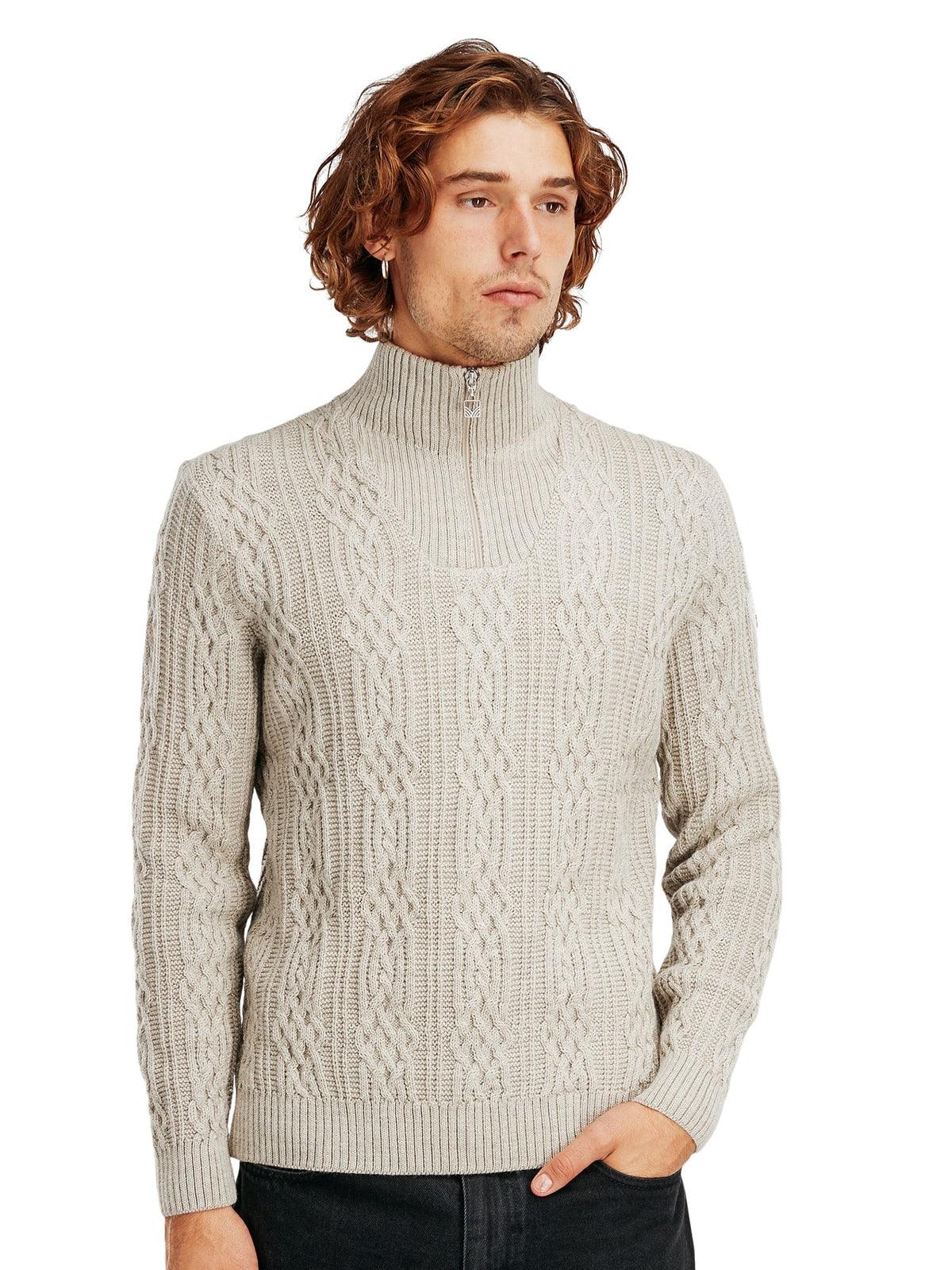 Dale of Norway Hoven Men's Wool Sweater Sand - Front View