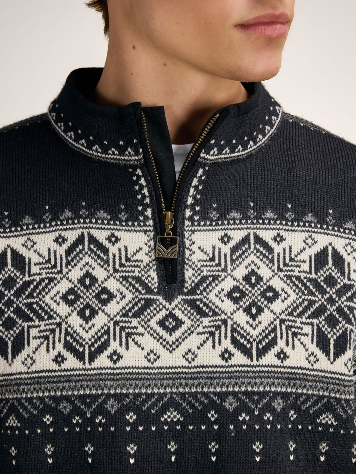Dale of Norway BLYFJELL Men's Black - Smoke - Offwhite - Light Charcoal – Detailed view of the collar