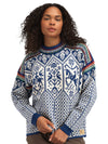 Dale of Norway 1994 Women's Wool Sweater Indigo - Offwhite - Mustard - Studio Front View