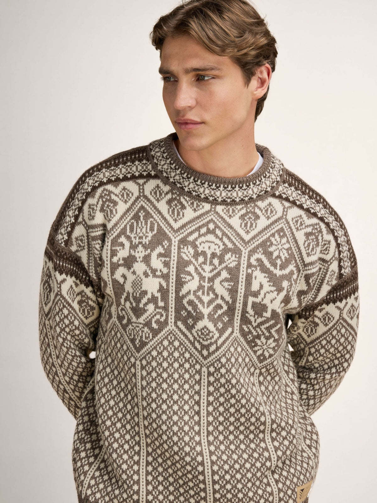 Dale Of Norway 1994 Pull en laine pour hommes – Muscade - Blanc naturel - Coffee Studio