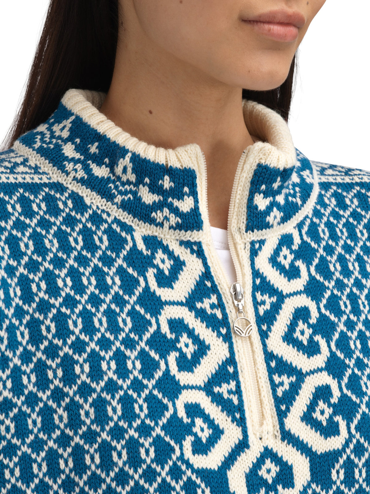 Dale Of Norway LEKNES Wollpullover Damen Arctic Blue - Offwhite – Detail