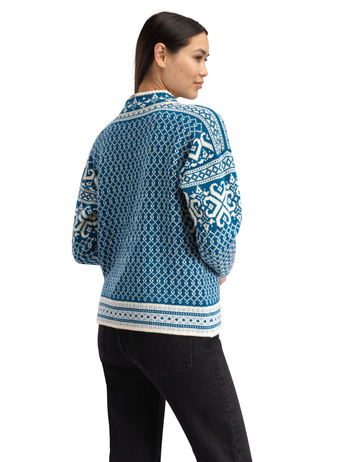 Dale Of Norway LEKNES Wollpullover Damen Arctic Blue - Offwhite – Studio Rückseite
