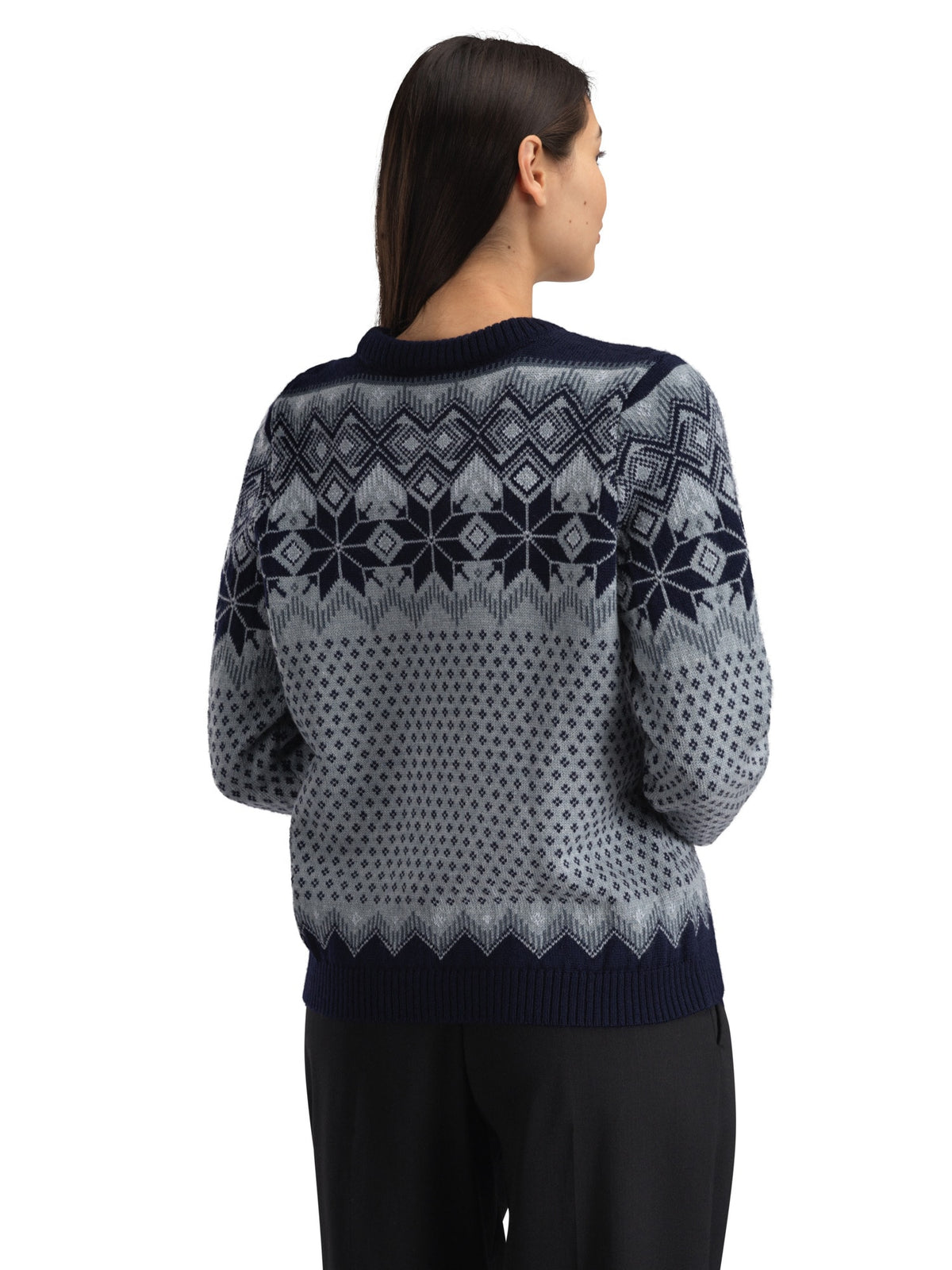 Dale of Norway VILJA Wool Sweater Women – Mid Blue - Marine - Steel – Studio back