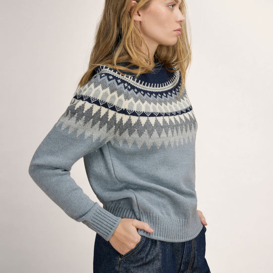 Dale Of Norway LOSNA Wollpullover Damen – Mid Blue Melange - Light Charcoal - Offwhite