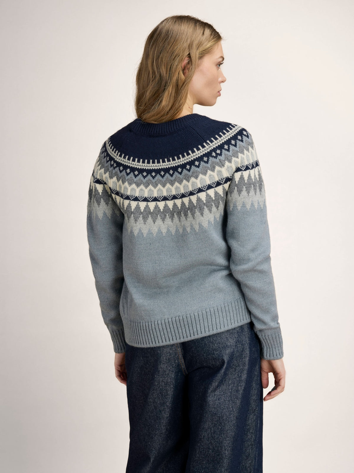 Dale Of Norway LOSNA Wollpullover Damen – Mid Blue Melange - Light Charcoal - Offwhite