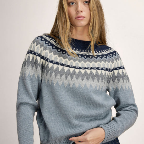 Dale Of Norway LOSNA Wollpullover Damen – Mid Blue Melange - Light Charcoal - Offwhite
