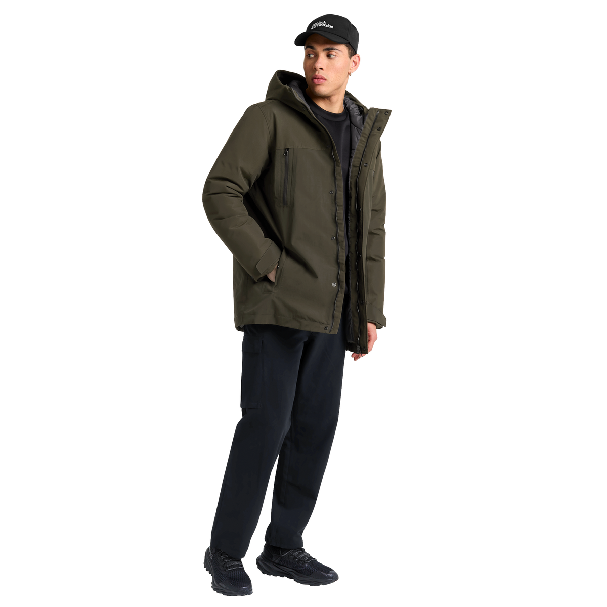 Jack Wolfskin GLACIER SHIELD Winterjacke Herren Obsidian Moss – Model Seitenansicht