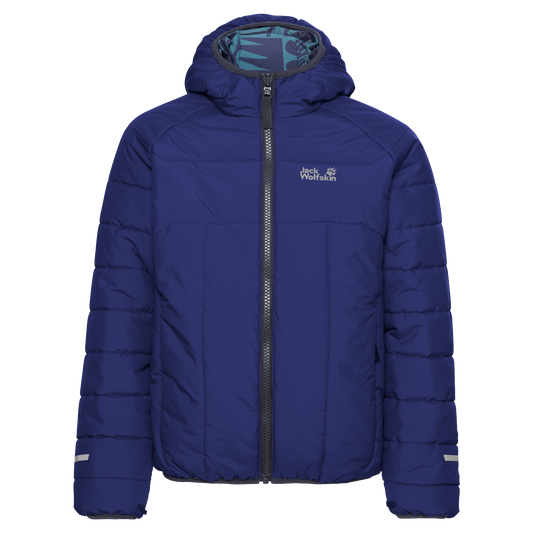 Jack Wolfskin ZENON TWIST HOODED JKT K Kinder Winterjacke Glow Ink – Packshot Vorderansicht