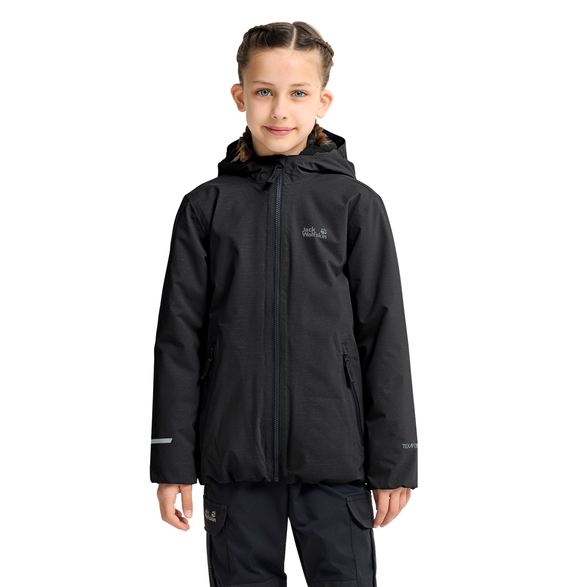 Jack Wolfskin GO GLOW JKT K Kinder Winterjacke Black – Detailansicht