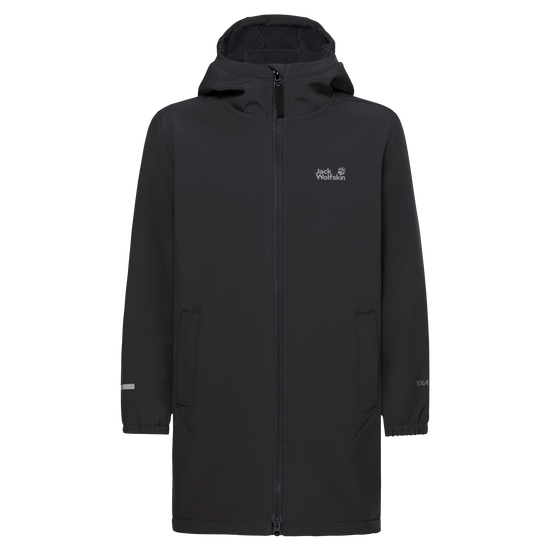 Jack Wolfskin FOURWINDS COAT K Kinder Softshellmantel – Black – Vorderansicht