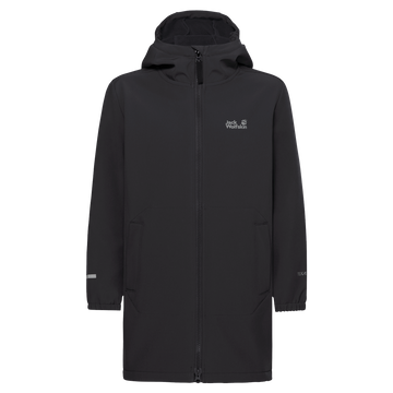 Jack Wolfskin FOURWINDS COAT K Kinder Softshellmantel – Black – Vorderansicht