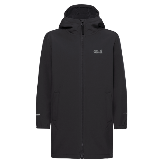 Jack Wolfskin FOURWINDS COAT K Kinder Softshellmantel – Black – Vorderansicht