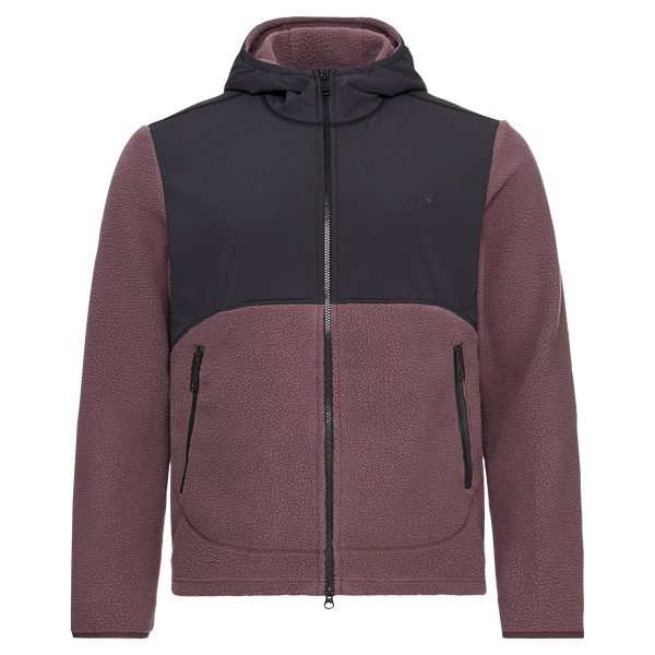 Jack Wolfskin LITE CURL HOODED FZ M Fleecejacke Herren Sheer Plum – Vorderansicht