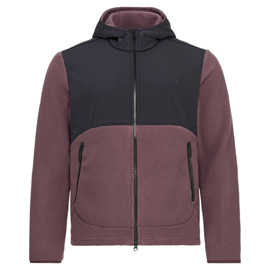 Jack Wolfskin LITE CURL HOODED FZ M Fleecejacke Herren Sheer Plum – Vorderansicht