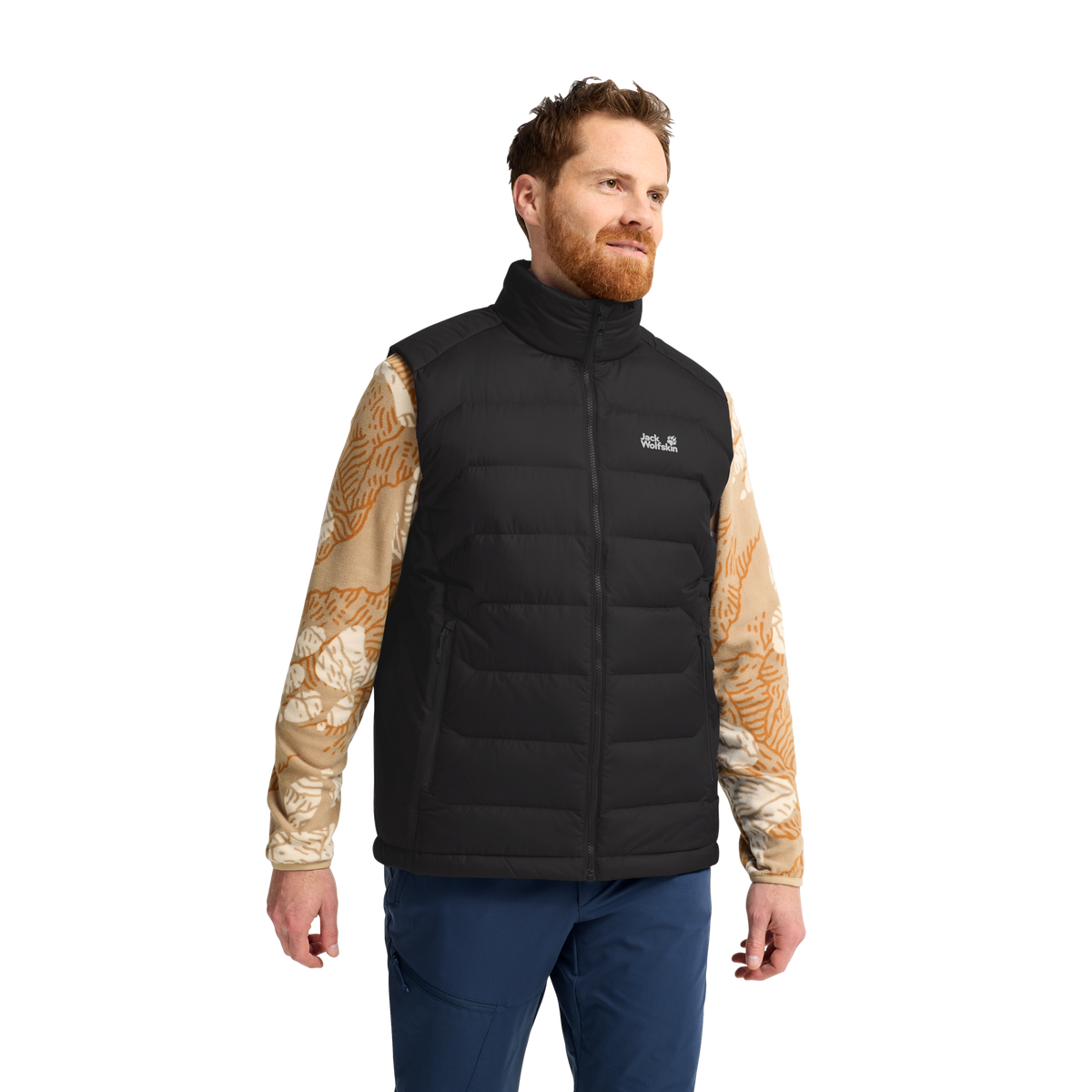 Jack Wolfskin WILD PASS DOWN VEST M RDS Herren Daunenweste Black – Studioaufnahme Vorderansicht
