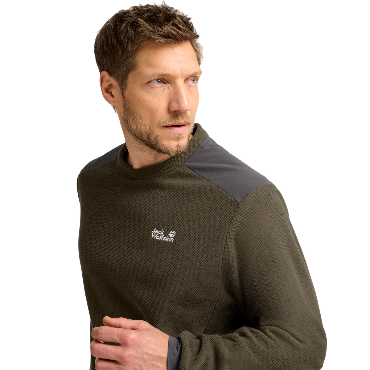 Jack Wolfskin COLD RIDGE CREWNECK M Obsidian Moss Detail 1