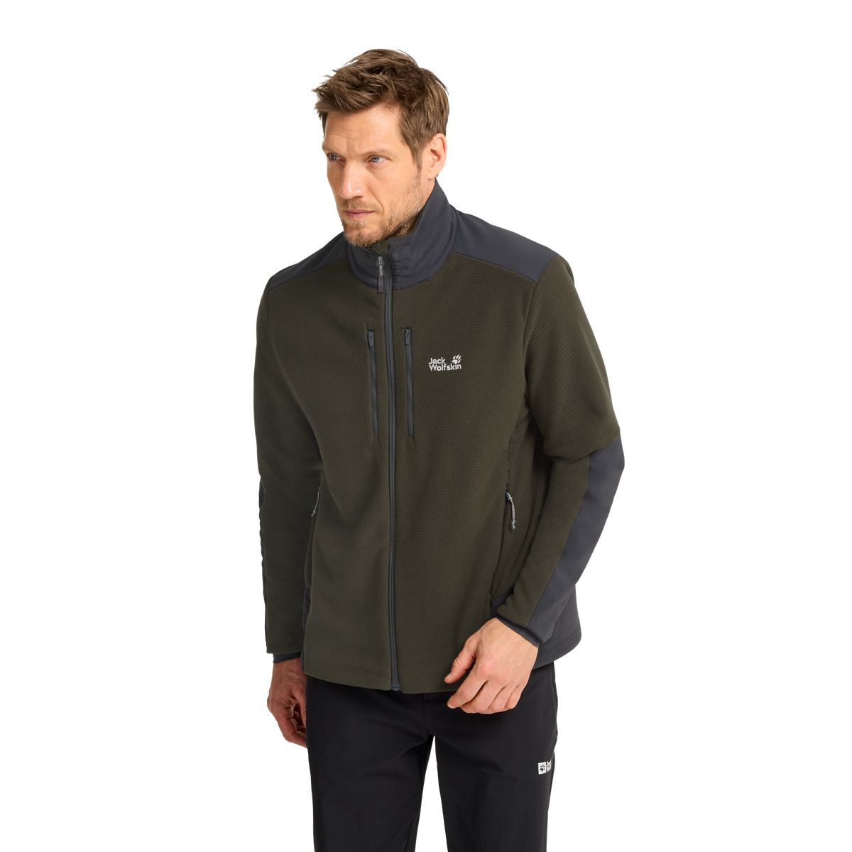 Jack Wolfskin COLD RIDGE JKT M Herren Fleecejacke Obsidian Moss – Studioaufnahme 1-ma100