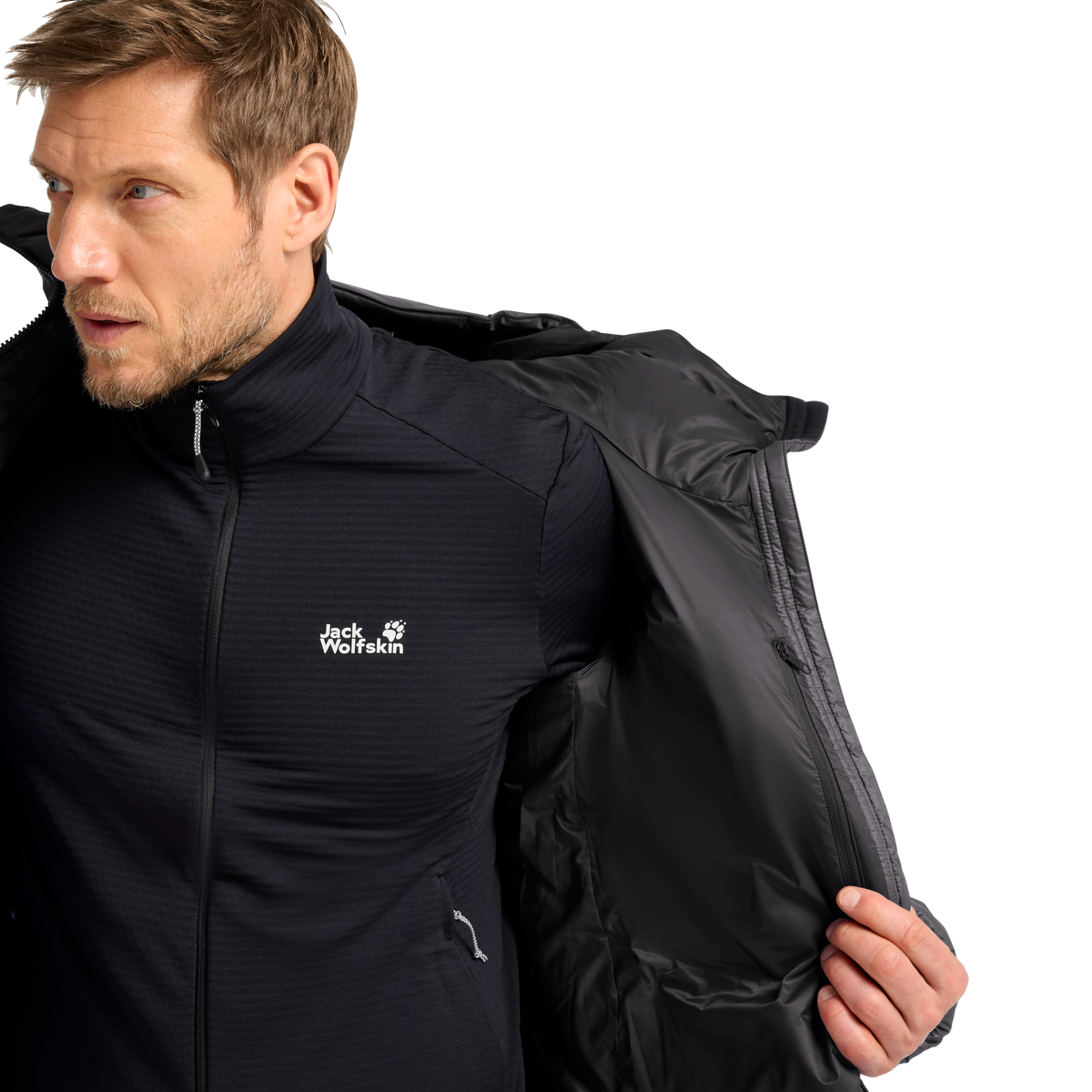 Jack Wolfskin SNOWDRIFT DOWN Herren-Daunenjacke Black – Detailansicht 2