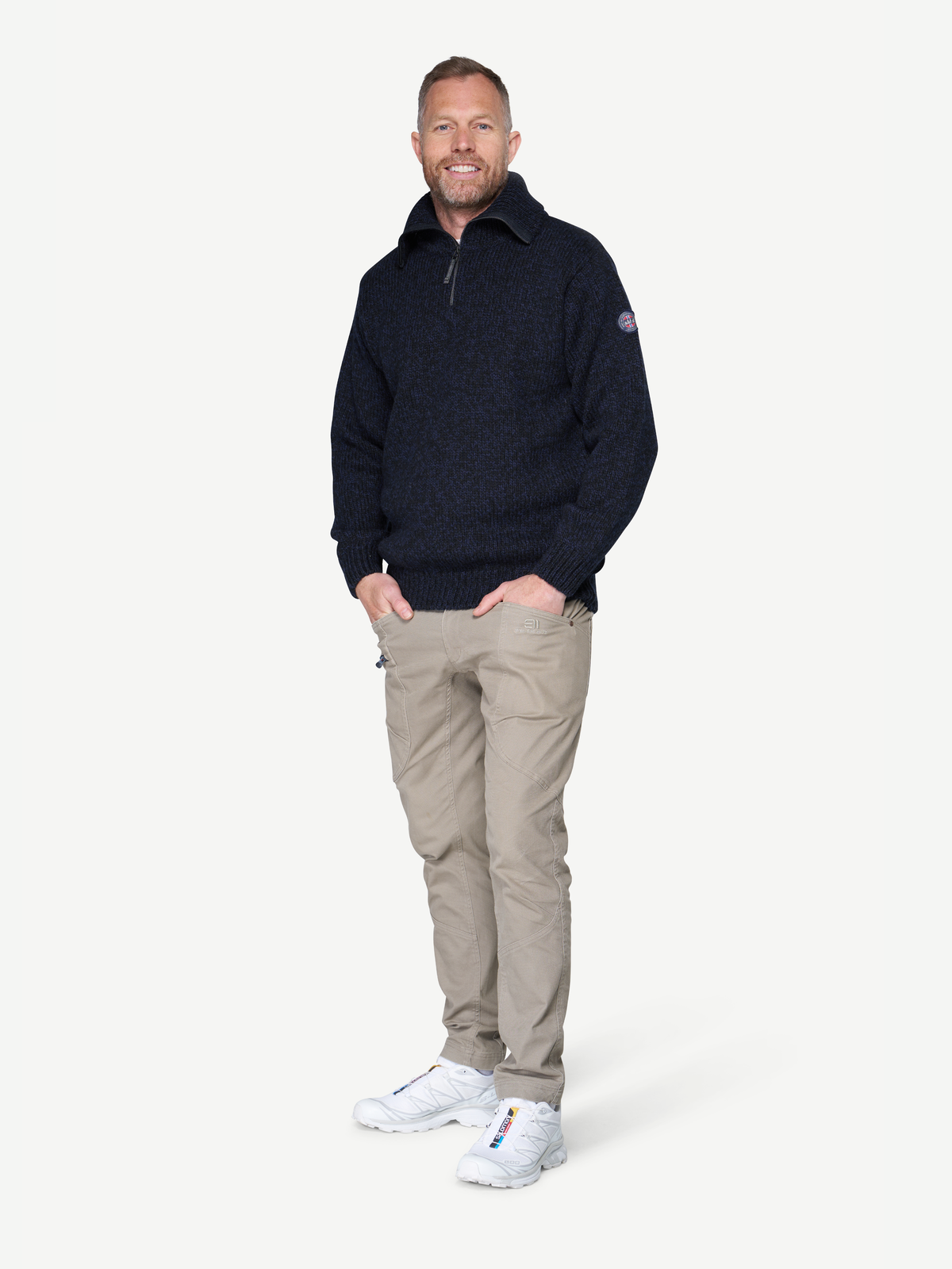 Devold NANSEN Zip-Wollpullover Unisex – DARK BLUE MELANGE – Studioansicht
